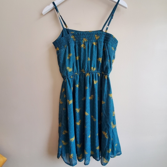 Mossimo Pine Green with yellow floral pattern spaghetti strap Dress, Medium - Picture 2 of 8